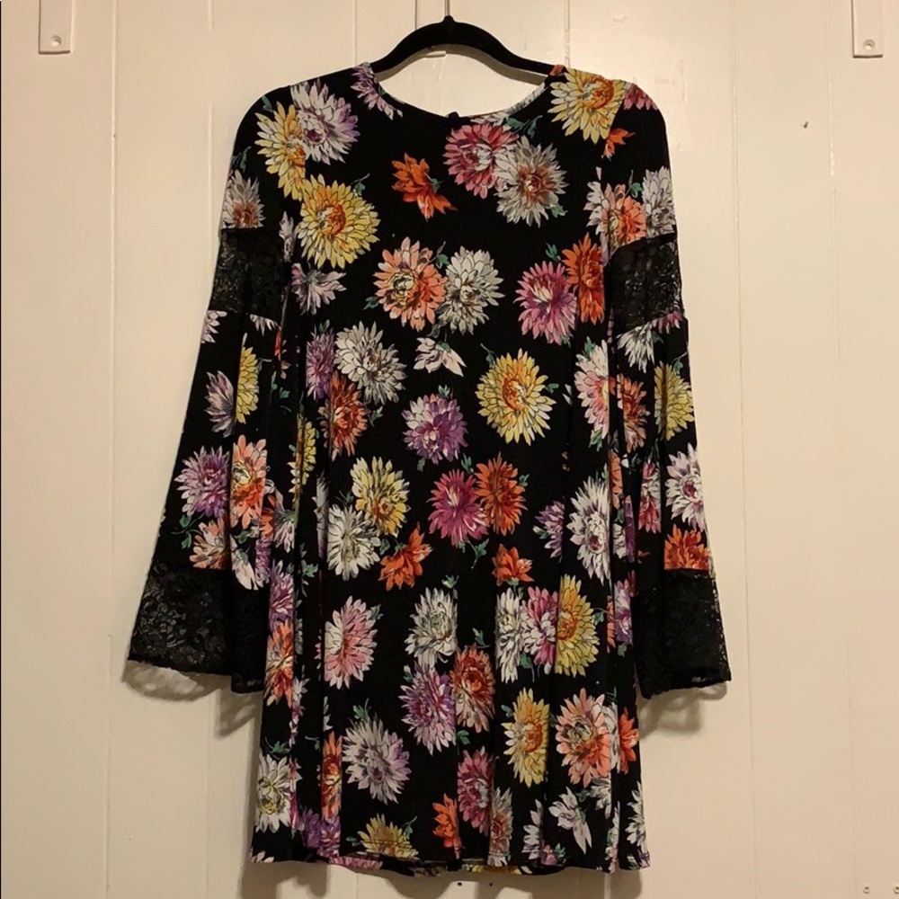 ASOS floral flare dress with lace trim